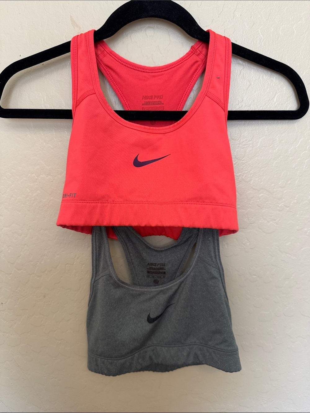 Nike Racerback Sports Bras - Coral & Heather Gray